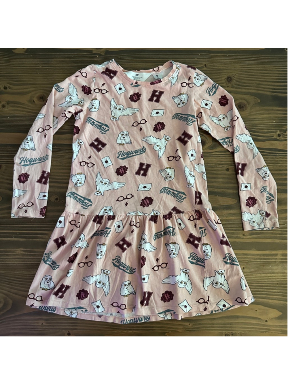 Girls H&M Pink Burgundy Harry Potter Long Sleeve Casual Dress 6X Hogwarts